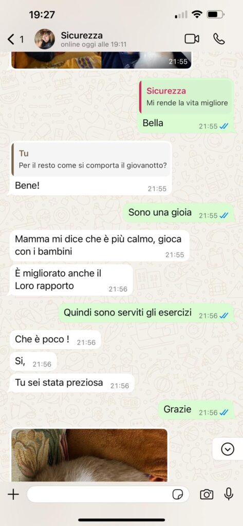 Messaggio WhatsApp percorso educativo domiciliare Pastore Tedesco - Miglioramento comportamento con bambini - Istruttore cinofilo Caserta.