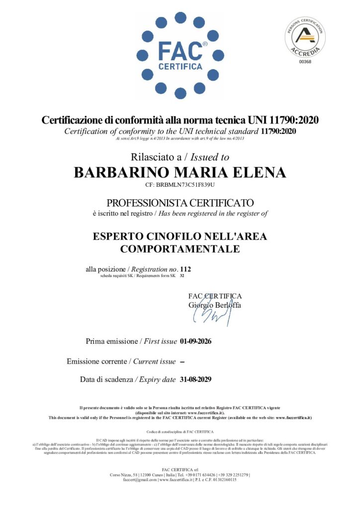 Certificazione FAC/Accredia: cosa significa davvero affidarsi ad un’Istruttrice Cinofila Certificata